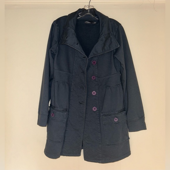 prAna Breathe Sylvie Jacket Gray Pea Coat w/ Purple Buttons (Size Small) - Picture 5 of 16
